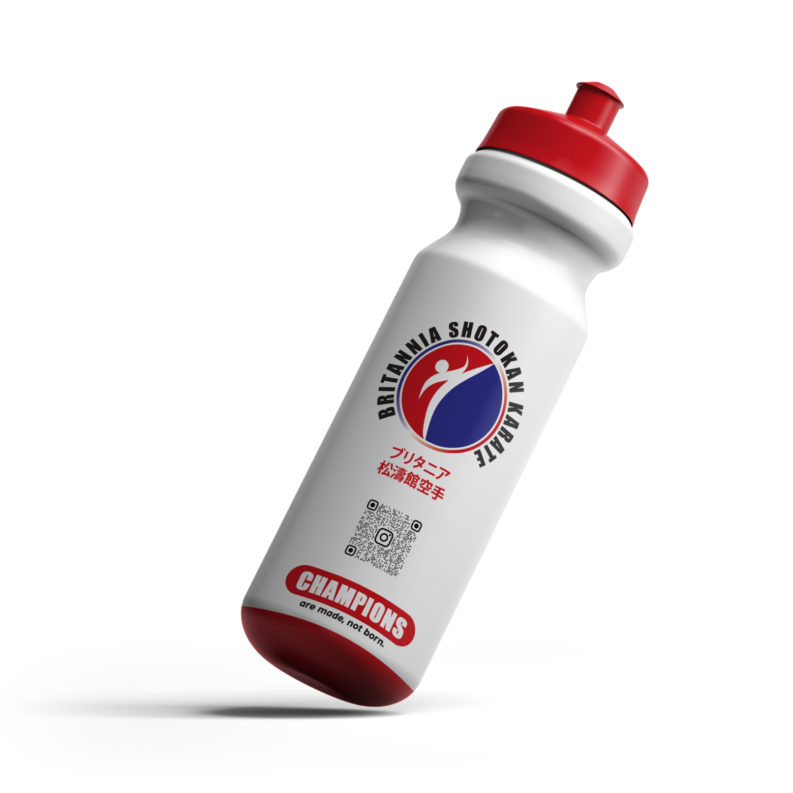 Premium sports water bottle mockup for Britannia Shotokan Karate featuring modern logo branding, minimalist sports identity, luxury merchandise design, fitness branding, and professional martial arts promotional packaging